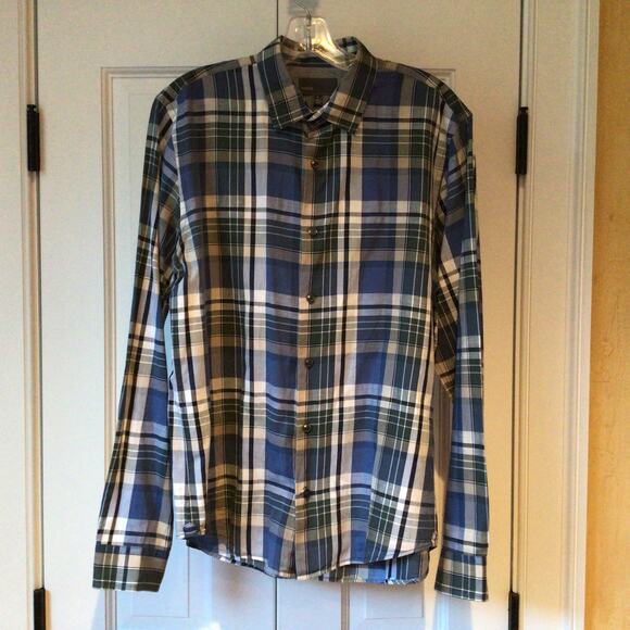 Vince Men's Plaid Linen Blend Button Down Shirt Sz M - Picture 1 of 5